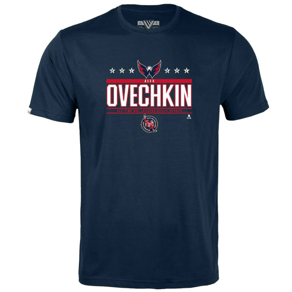 Alexander Ovechkin Washington Capitals Levelwear Youth NHL All-Time Leading Goal Scorer Milestone Stars Name & Number Little Richmond T-Shirt - Navy T-shirts