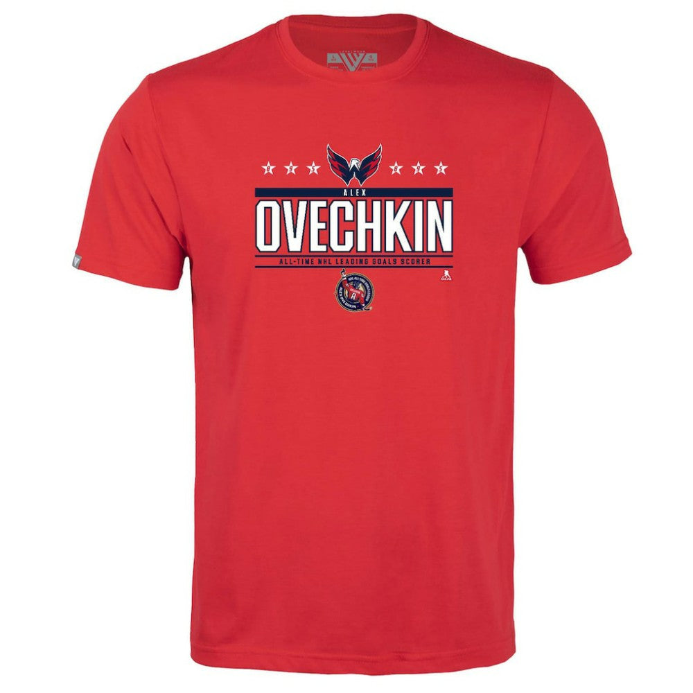 Alexander Ovechkin Washington Capitals Levelwear Youth NHL All-Time Leading Goal Scorer Milestone Stars Name & Number Little Richmond T-Shirt - Red T-shirts