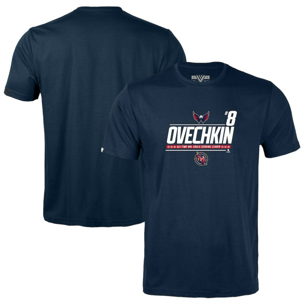 Alexander Ovechkin Washington Capitals Levelwear Youth NHL All-Time Leading Goal Scorer Milestone Name & Number Little Richmond T-Shirt - Navy T-shirts