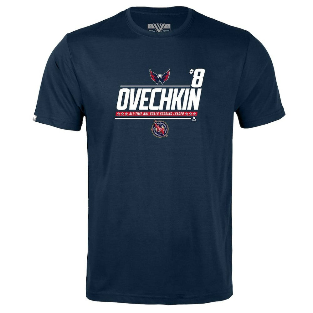 Alexander Ovechkin Washington Capitals Levelwear Youth NHL All-Time Leading Goal Scorer Milestone Name & Number Little Richmond T-Shirt - Navy T-shirts