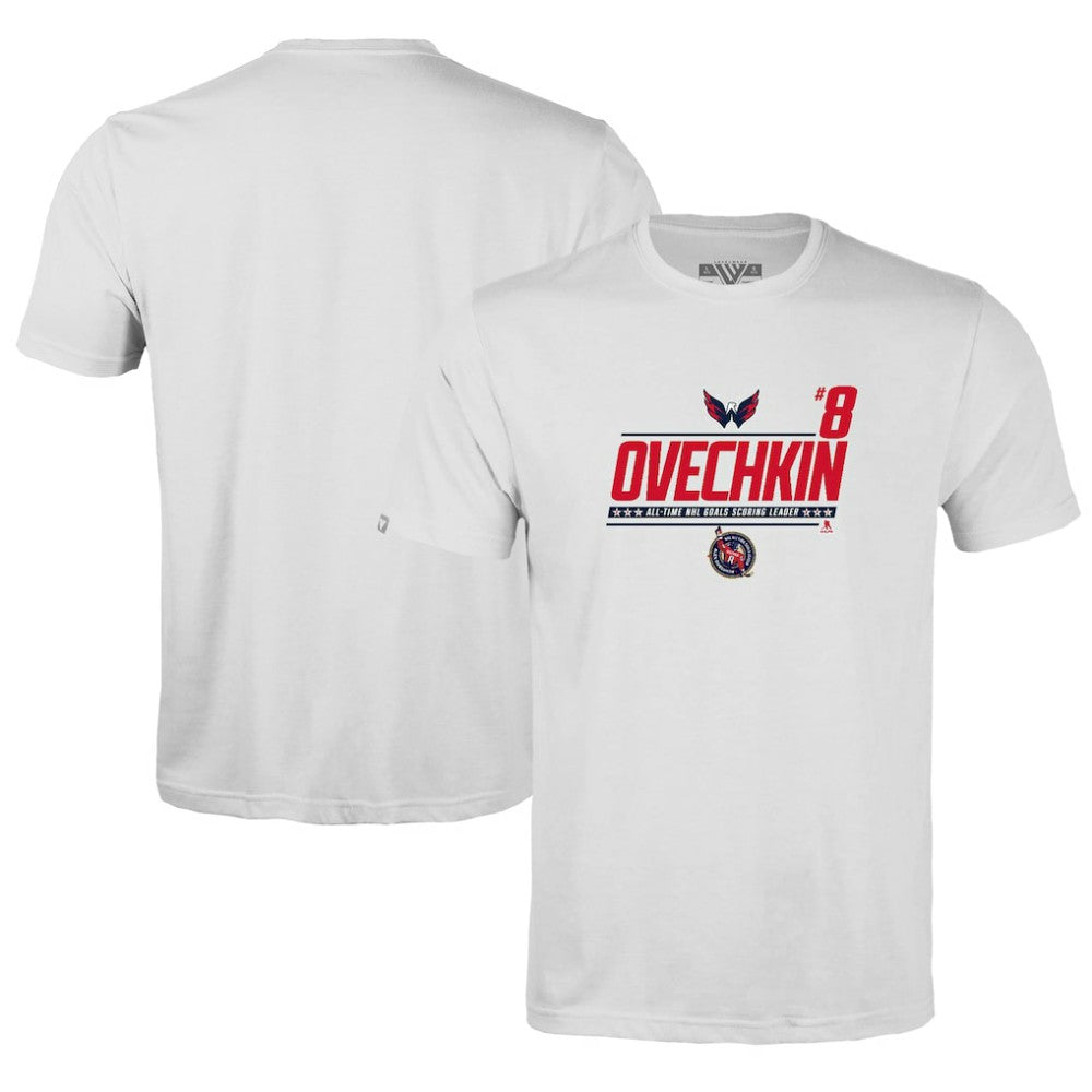 Alexander Ovechkin Washington Capitals Levelwear Youth NHL All-Time Leading Goal Scorer Milestone Name & Number Little Richmond T-Shirt - White T-shirts