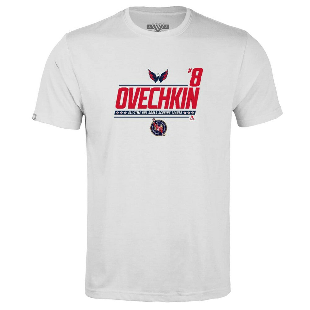 Alexander Ovechkin Washington Capitals Levelwear Youth NHL All-Time Leading Goal Scorer Milestone Name & Number Little Richmond T-Shirt - White T-shirts