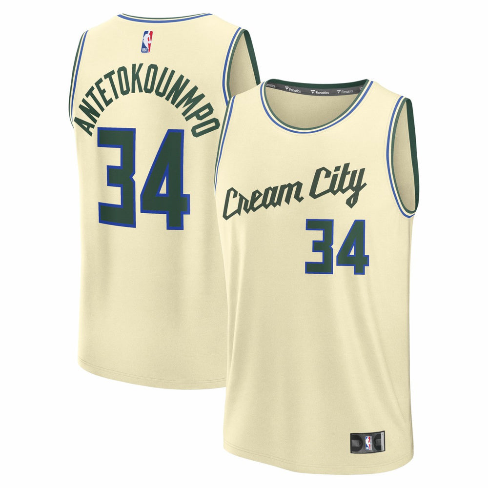 Giannis Antetokounmpo Milwaukee Bucks Youth 2025/26 City Edition Fast Break Jersey - Cream cheap