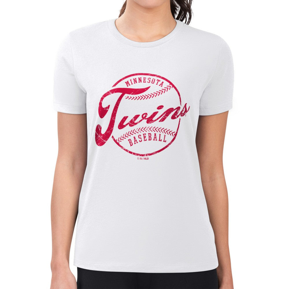 Minnesota Twins G-III 4Her by Carl Banks Women's Super-Slim Fit Lightweight Distressed Baseball Team T-Shirt White