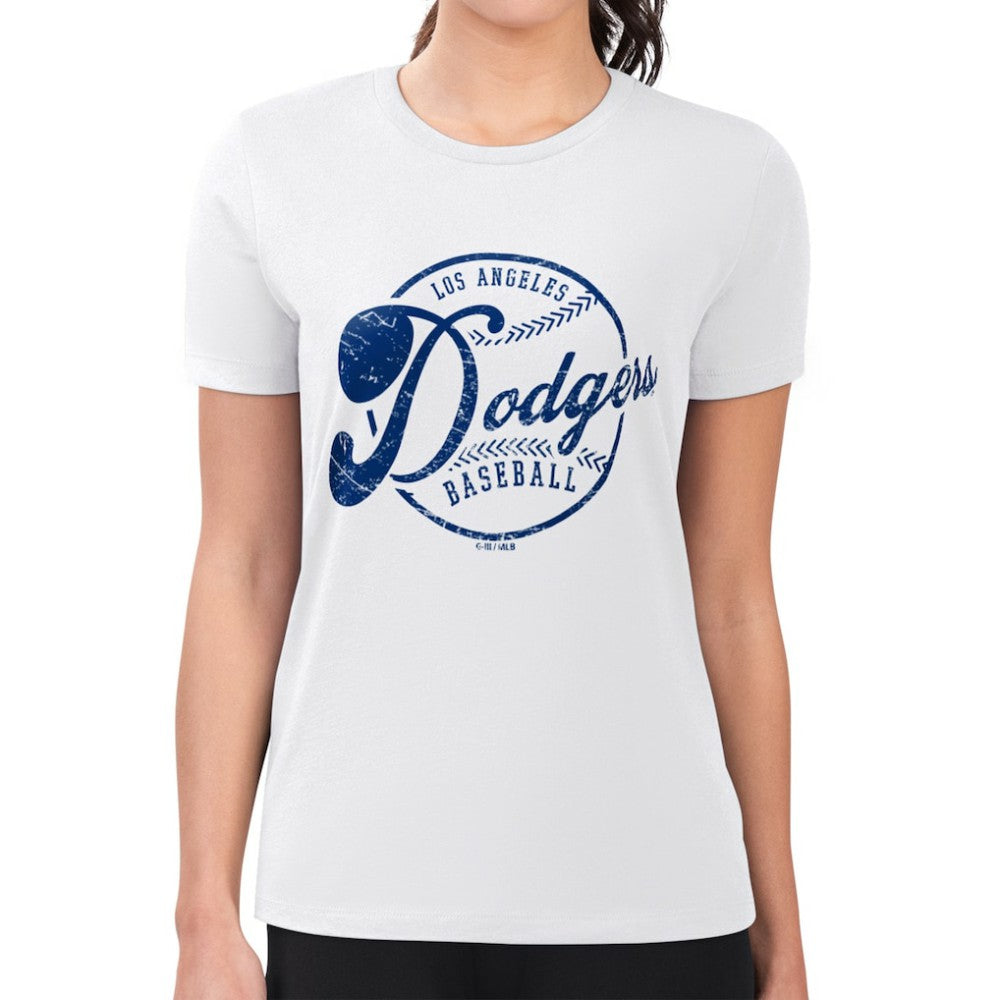 Los Angeles Dodgers G-III 4Her by Carl Banks Women's Super-Slim Fit Lightweight Distressed Baseball Team T-Shirt White