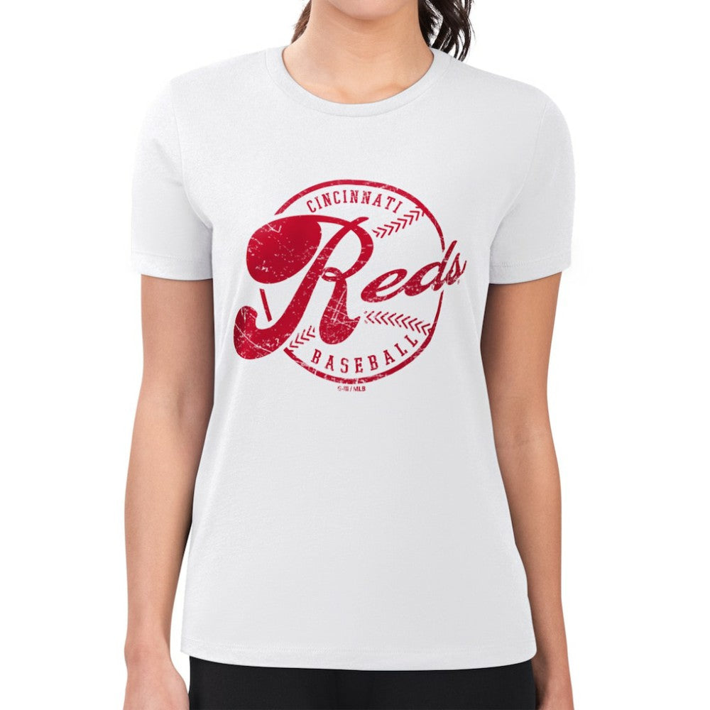 Cincinnati Reds G-III 4Her by Carl Banks Women's Super-Slim Fit Lightweight Distressed Baseball Team T-Shirt White