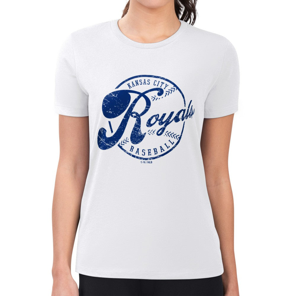 Kansas City Royals G-III 4Her by Carl Banks Women's Super-Slim Fit Lightweight Distressed Baseball Team T-Shirt White