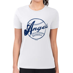 Los Angeles Angels G-III 4Her by Carl Banks Women's Super-Slim Fit Lightweight Distressed Baseball Team T-Shirt White