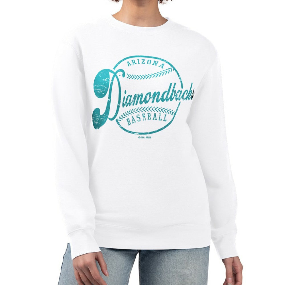 Arizona Diamondbacks G-III 4Her by Carl Banks Women's Distressed Baseball Team Fleece Pullover Sweatshirt White