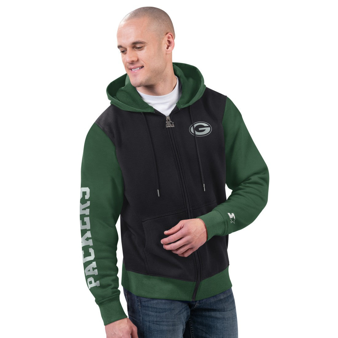 Green Bay Packers Starter Thursday Night Gridiron Full-Zip Hoodie - Black/Green sale