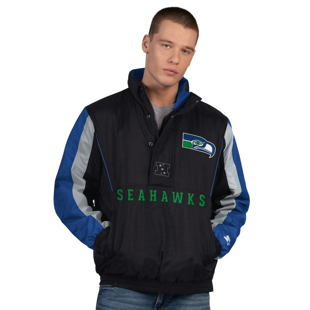 Seattle Seahawks Starter Thursday Night Gridiron Vintage Logo Half-Zip Jacket - Black discount
