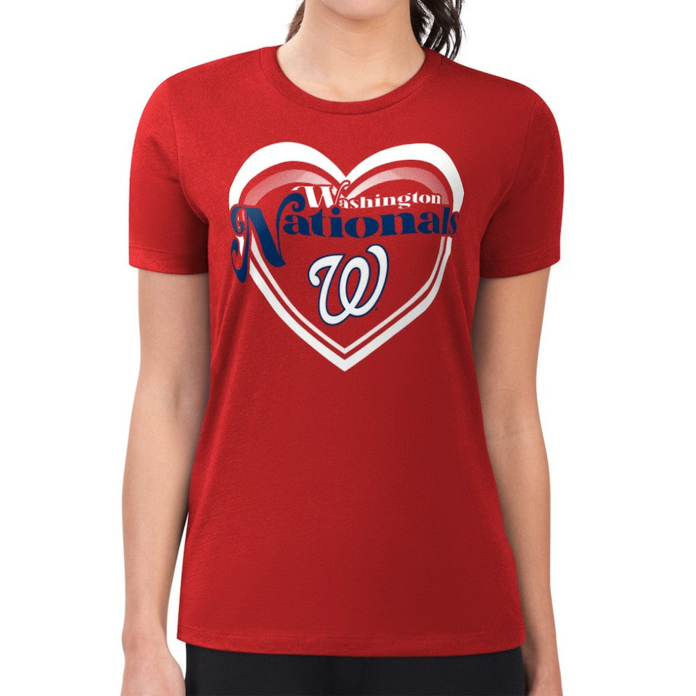 Washington Nationals G-III 4Her by Carl Banks Women's Super-Slim Fit Lightweight Double Heart T-Shirt Red