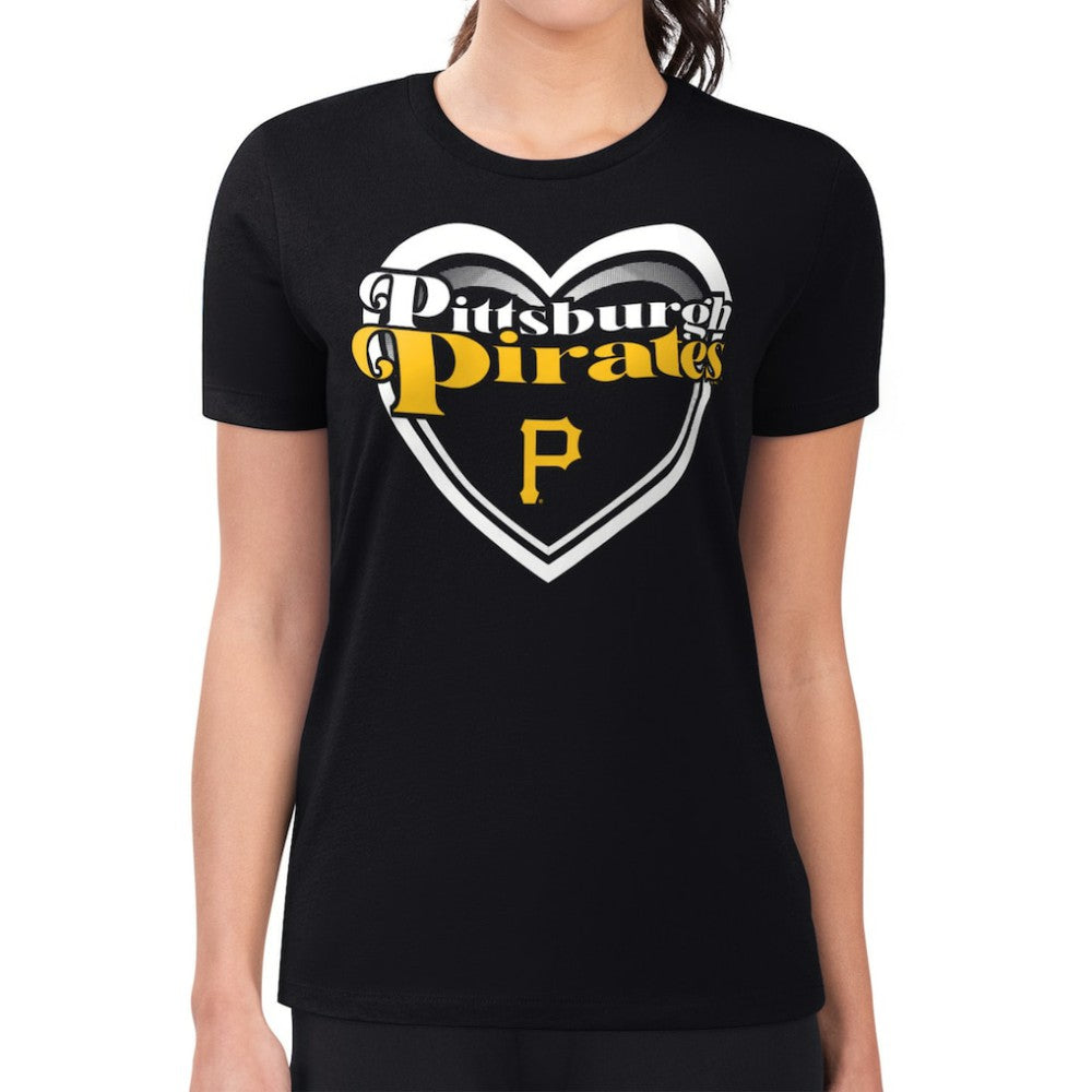 Pittsburgh Pirates G-III 4Her by Carl Banks Women's Super-Slim Fit Lightweight Double Heart T-Shirt Black