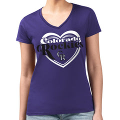 Colorado Rockies G-III 4Her by Carl Banks Women's Super-Slim Fit Lightweight Double Heart V-Neck T-Shirt Purple