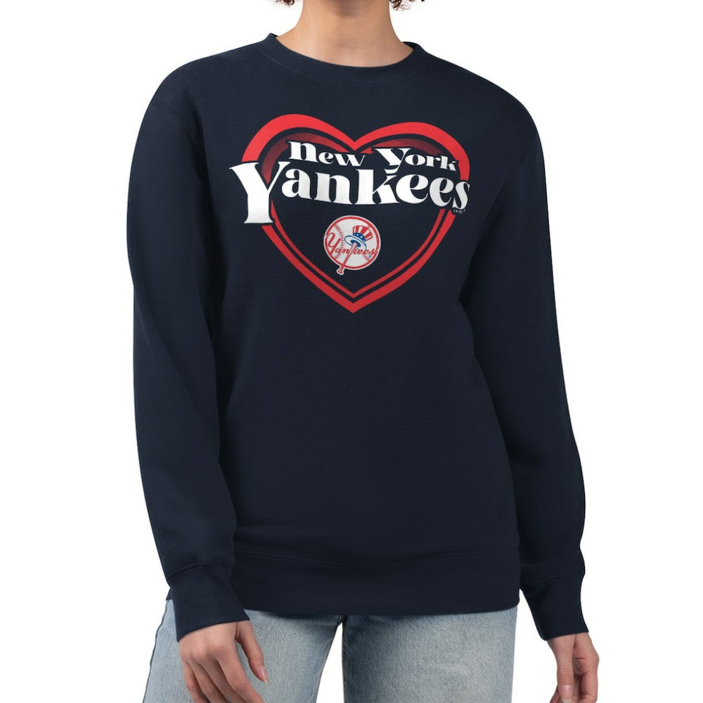 New York Yankees G-III 4Her by Carl Banks Women's Double Heart Fleece Pullover Sweatshirt Navy
