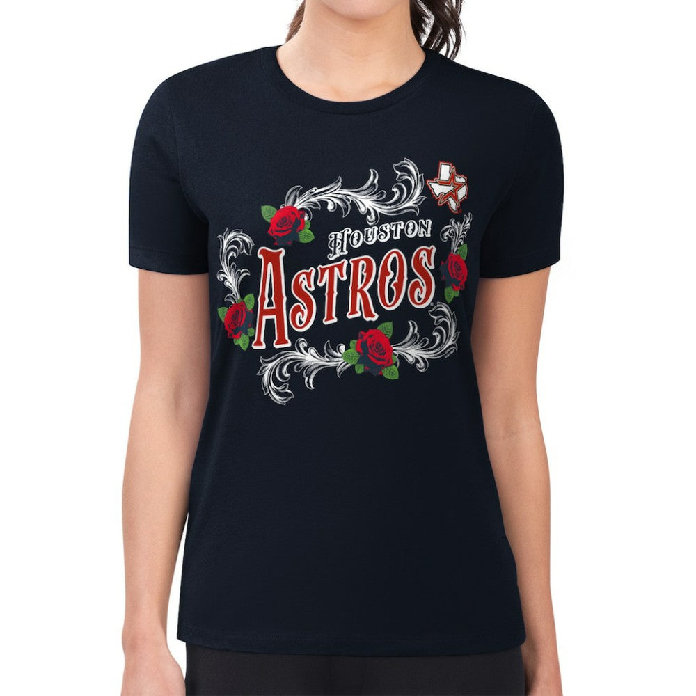 Houston Astros G-III 4Her by Carl Banks Women's Super-Slim Fit Lightweight Retro Roses T-Shirt Navy