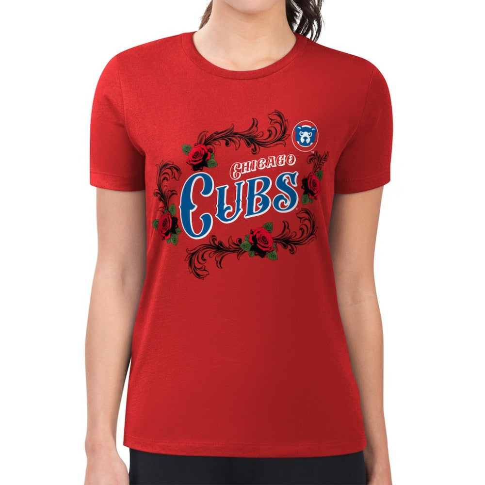 Chicago Cubs G-III 4Her by Carl Banks Women's Super-Slim Fit Lightweight Retro Roses T-Shirt Red