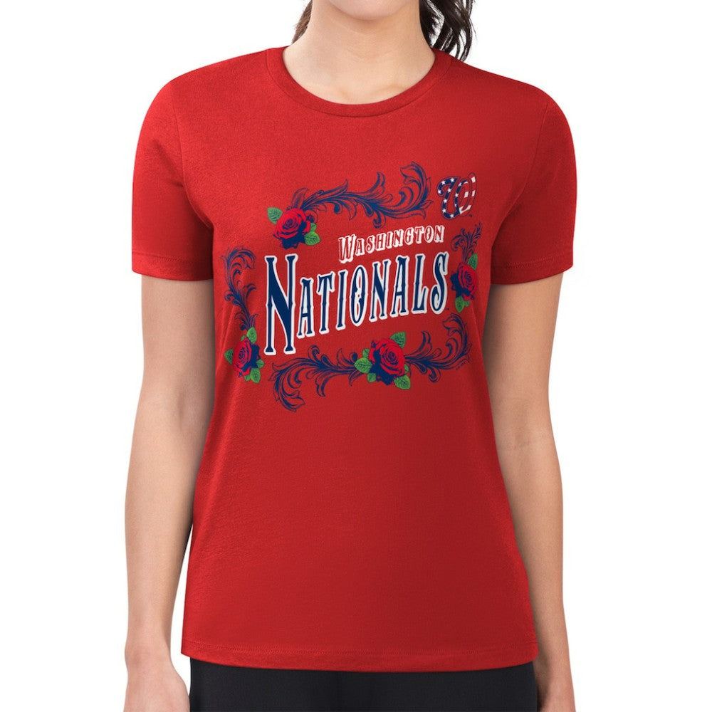 Washington Nationals G-III 4Her by Carl Banks Women's Super-Slim Fit Lightweight Retro Roses T-Shirt Red