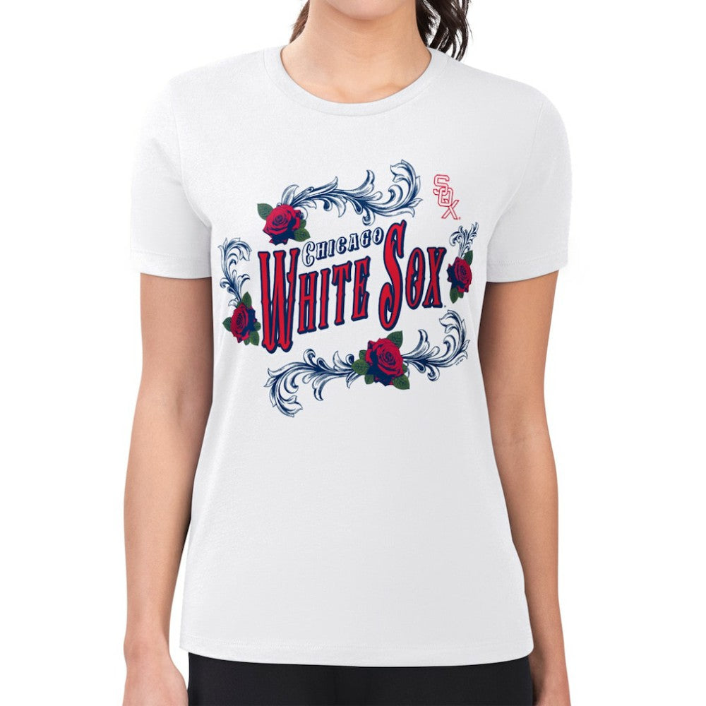 Chicago White Sox G-III 4Her by Carl Banks Women's Super-Slim Fit Lightweight Retro Roses T-Shirt White