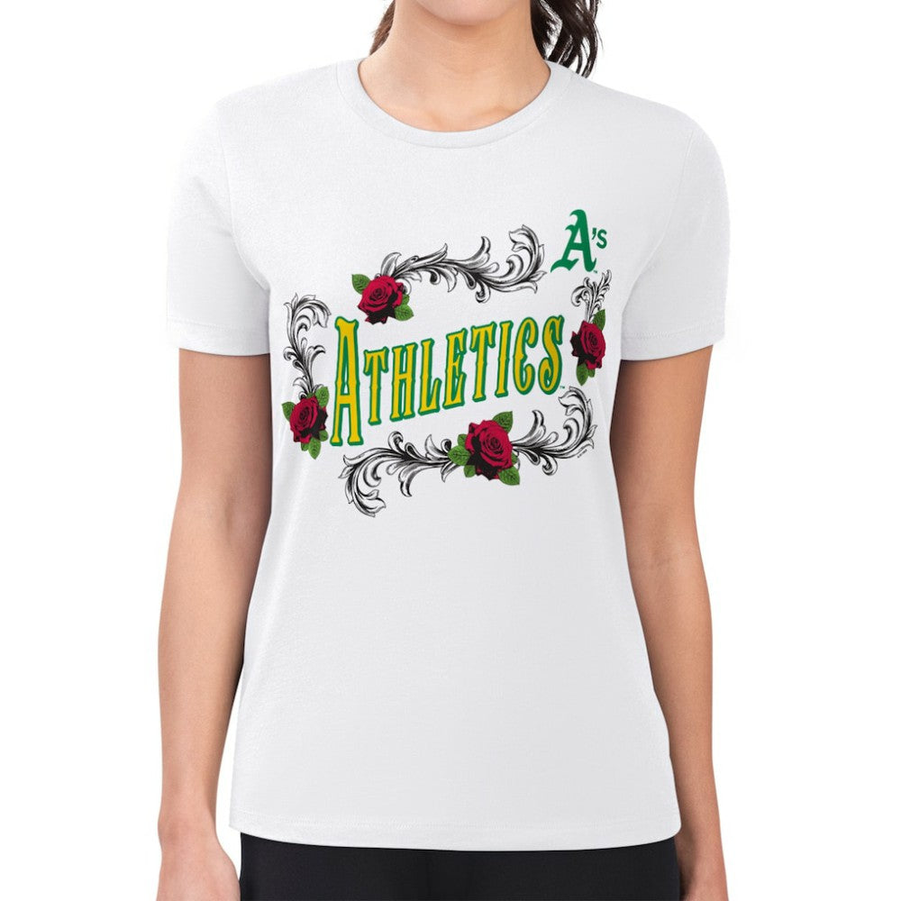 Athletics G-III 4Her by Carl Banks Women's Super-Slim Fit Lightweight Retro Roses T-Shirt White