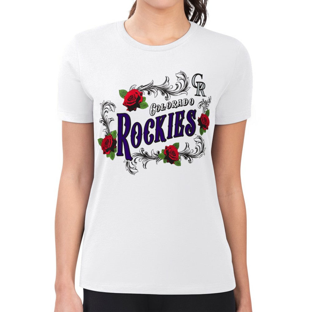 Colorado Rockies G-III 4Her by Carl Banks Women's Super-Slim Fit Lightweight Retro Roses T-Shirt White