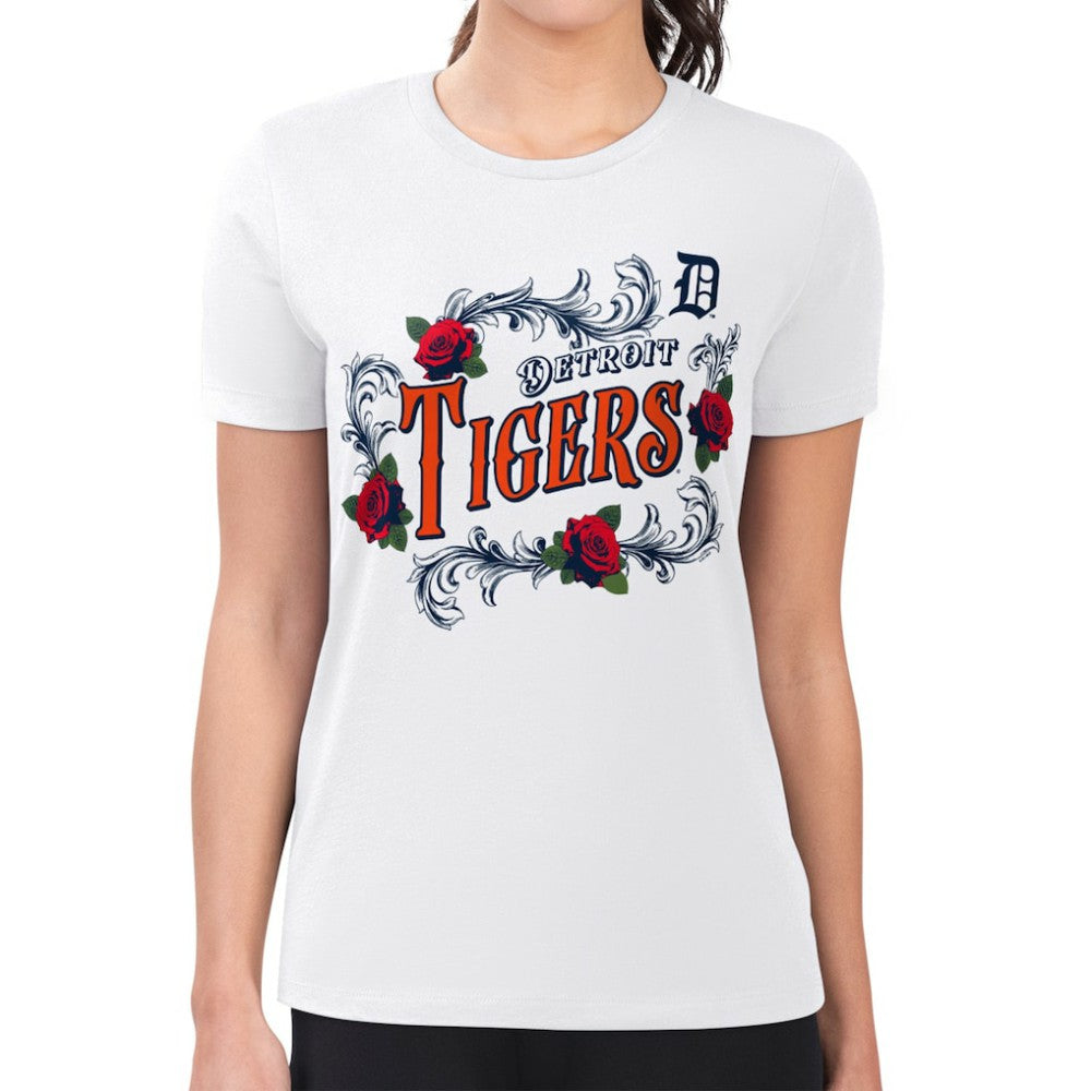 Detroit Tigers G-III 4Her by Carl Banks Women's Super-Slim Fit Lightweight Retro Roses T-Shirt White