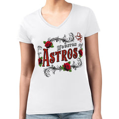 Houston Astros G-III 4Her by Carl Banks Women's Super-Slim Fit Lightweight Retro Roses V-Neck T-Shirt White