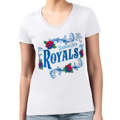 Kansas City Royals G-III 4Her by Carl Banks Women's Super-Slim Fit Lightweight Retro Roses V-Neck T-Shirt White
