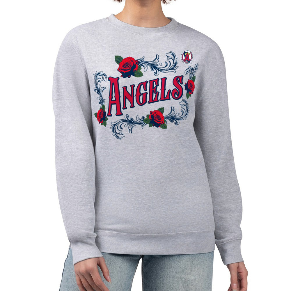 Los Angeles Angels G-III 4Her by Carl Banks Women's Retro Roses Fleece Pullover Sweatshirt Gray
