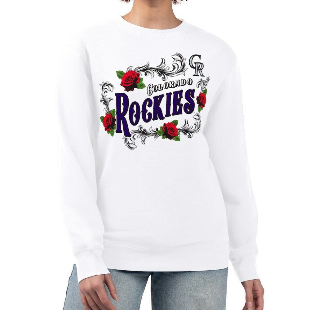 Colorado Rockies G-III 4Her by Carl Banks Women's Retro Roses Fleece Pullover Sweatshirt White