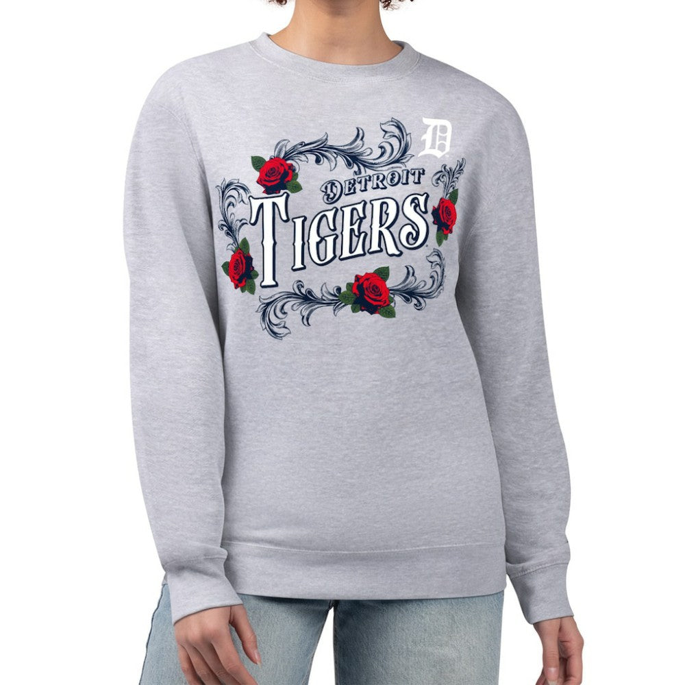 Detroit Tigers G-III 4Her by Carl Banks Women's Retro Roses Fleece Pullover Sweatshirt Gray