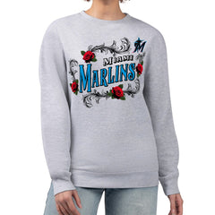 Miami Marlins G-III 4Her by Carl Banks Women's Retro Roses Fleece Pullover Sweatshirt Gray