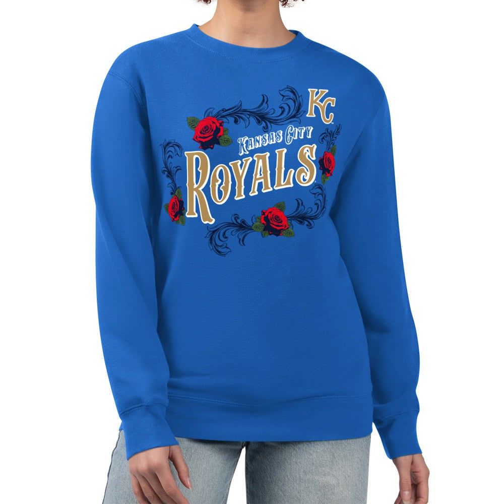 Kansas City Royals G-III 4Her by Carl Banks Women's Retro Roses Fleece Pullover Sweatshirt Royal