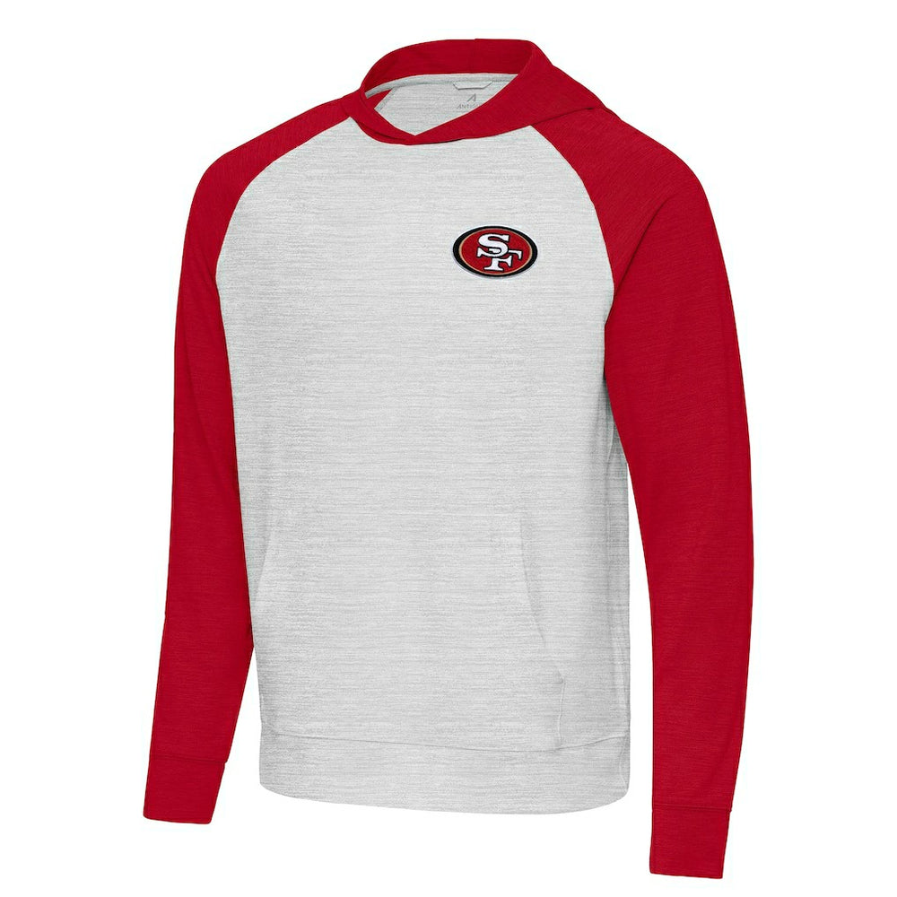 San Francisco 49ers Antigua Urgent Pullover Hoodie - Scarlet/Gray for sale