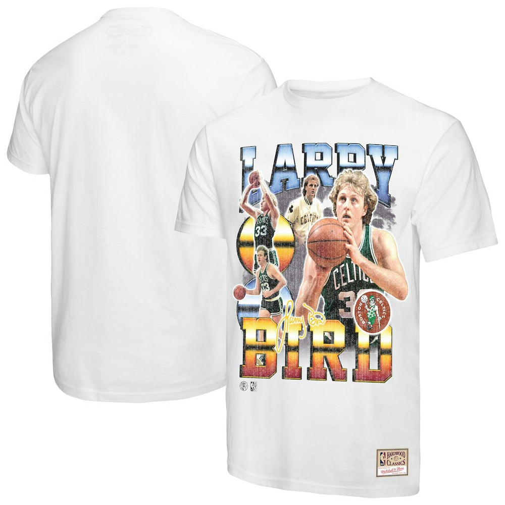 Larry Bird Boston Celtics Commemorative Collage T-Shirt - White discount