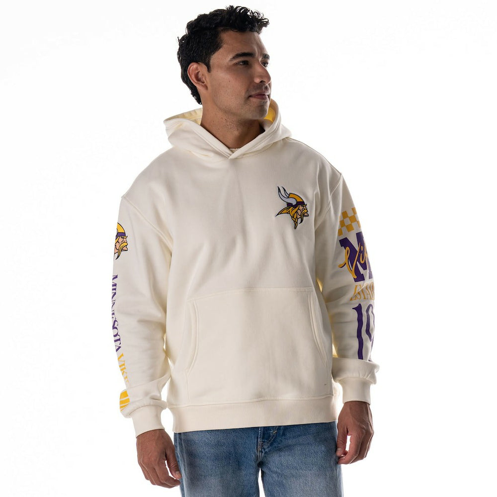 Minnesota Vikings The Wild Collective Unisex Stacked Graphic Sleeve Fleece Hoodie - Cream discount