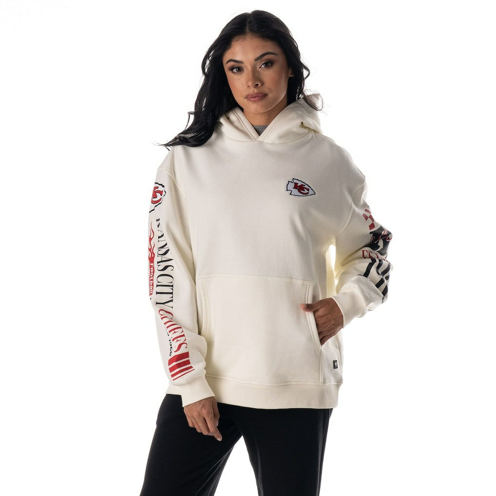 Kansas City Chiefs The Wild Collective Unisex Stacked Graphic Sleeve Fleece Hoodie - Cream on sale
