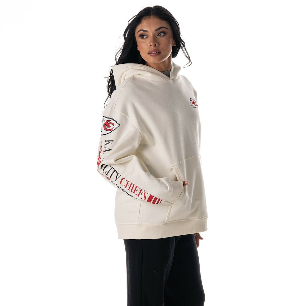 Kansas City Chiefs The Wild Collective Unisex Stacked Graphic Sleeve Fleece Hoodie - Cream on sale