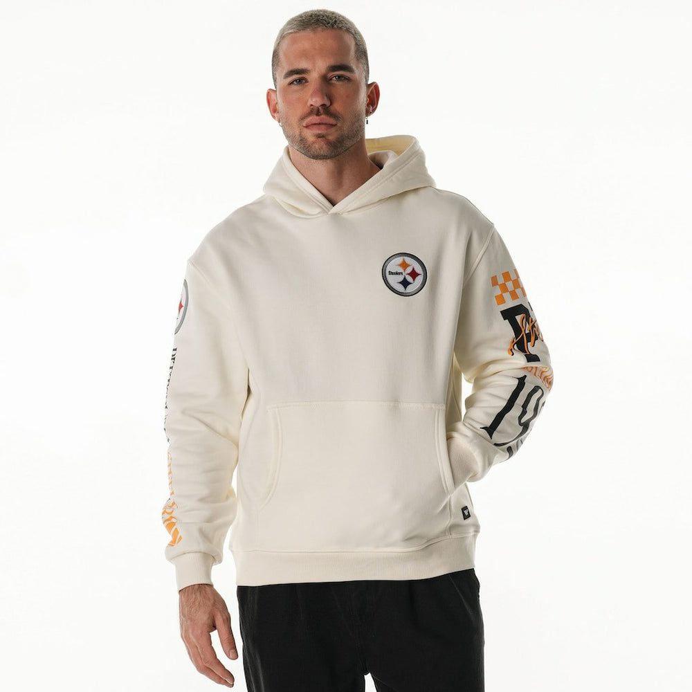 Pittsburgh Steelers The Wild Collective Unisex Stacked Graphic Sleeve Fleece Hoodie - Cream sale