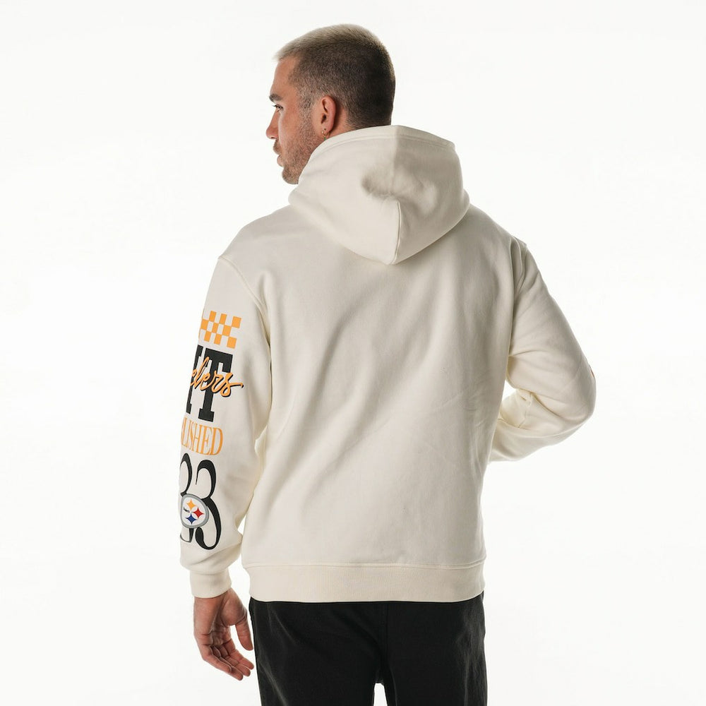 Pittsburgh Steelers The Wild Collective Unisex Stacked Graphic Sleeve Fleece Hoodie - Cream sale