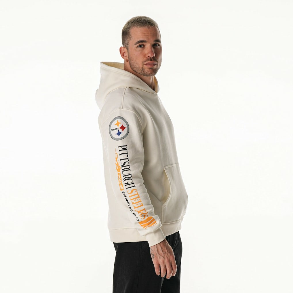 Pittsburgh Steelers The Wild Collective Unisex Stacked Graphic Sleeve Fleece Hoodie - Cream sale