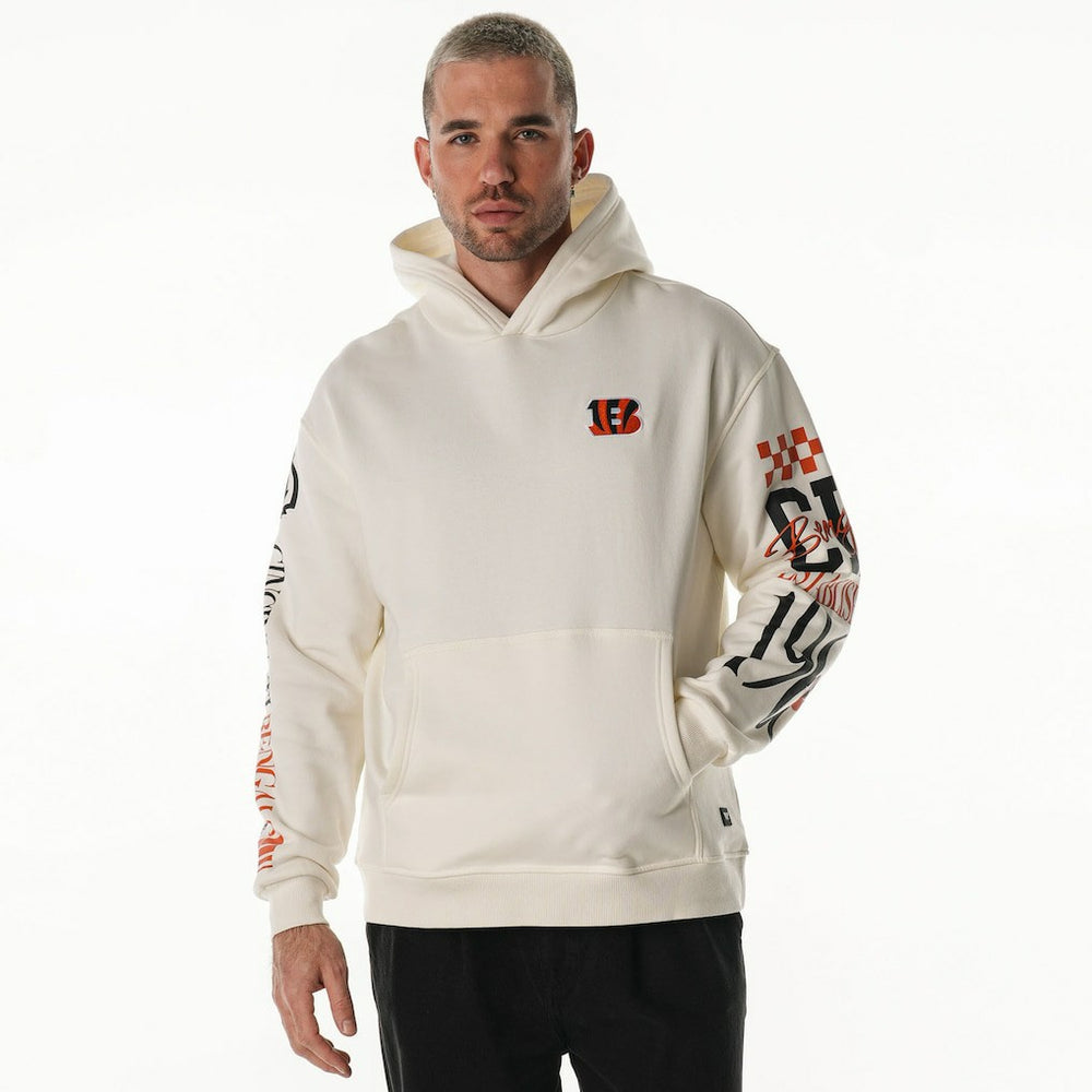 Cincinnati Bengals The Wild Collective Unisex Stacked Graphic Sleeve Fleece Hoodie - Cream outlet