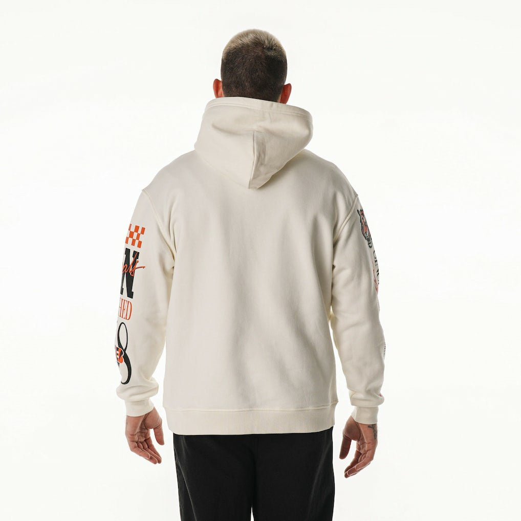Cincinnati Bengals The Wild Collective Unisex Stacked Graphic Sleeve Fleece Hoodie - Cream outlet