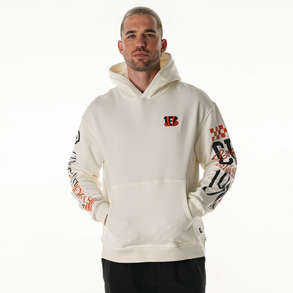 Cincinnati Bengals The Wild Collective Unisex Stacked Graphic Sleeve Fleece Hoodie - Cream outlet