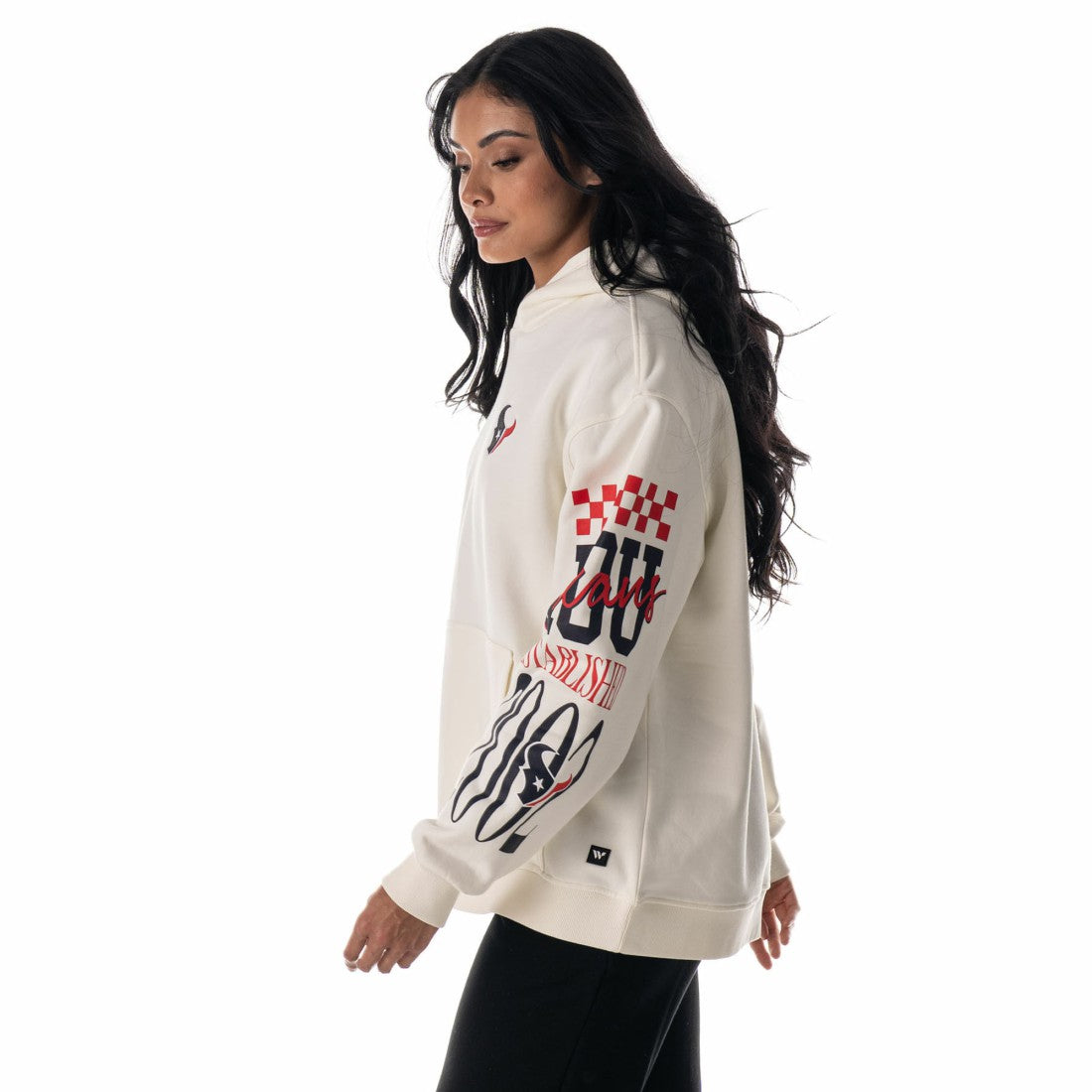 Houston Texans The Wild Collective Unisex Stacked Graphic Sleeve Fleece Hoodie - Cream for sale