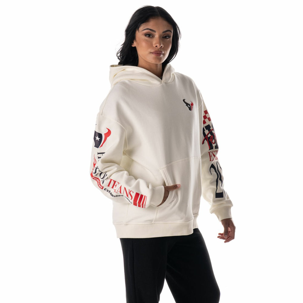 Houston Texans The Wild Collective Unisex Stacked Graphic Sleeve Fleece Hoodie - Cream for sale