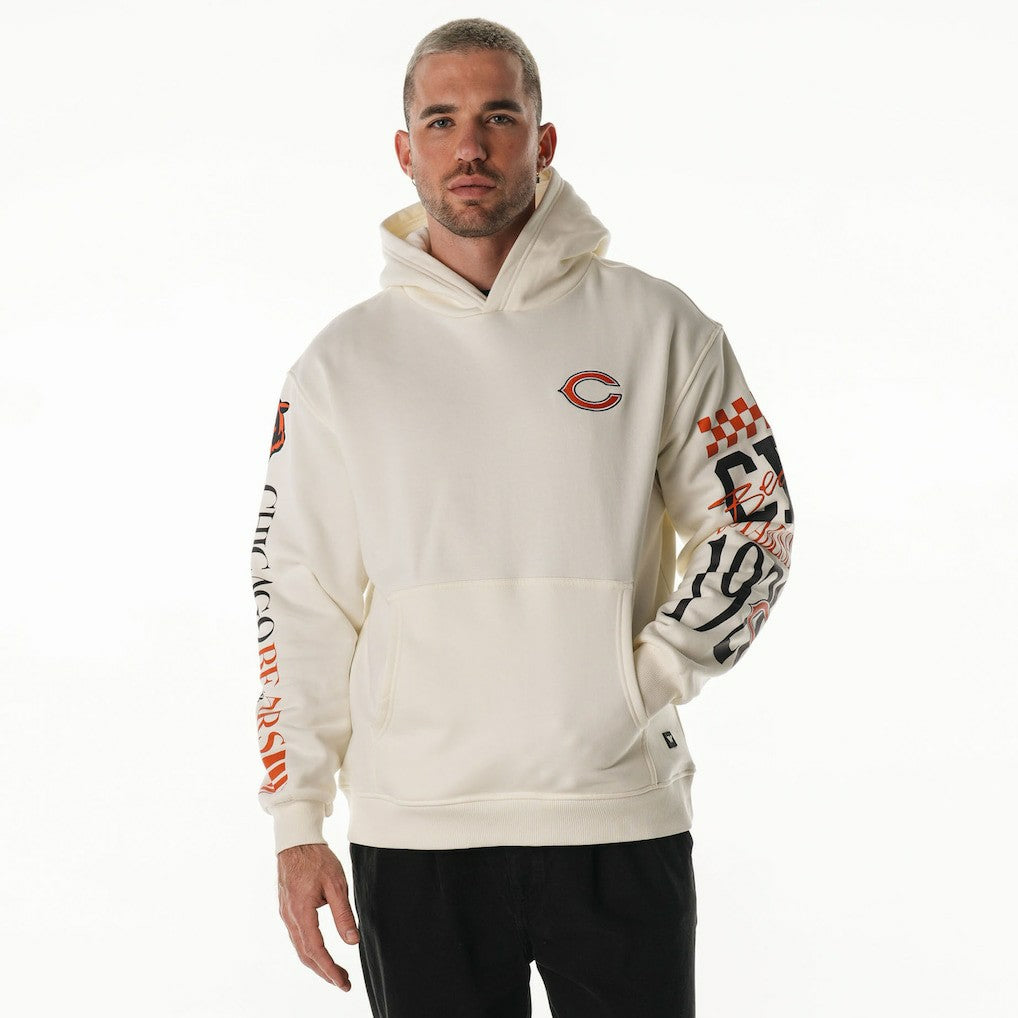 Chicago Bears The Wild Collective Unisex Stacked Graphic Sleeve Fleece Hoodie - Cream sale