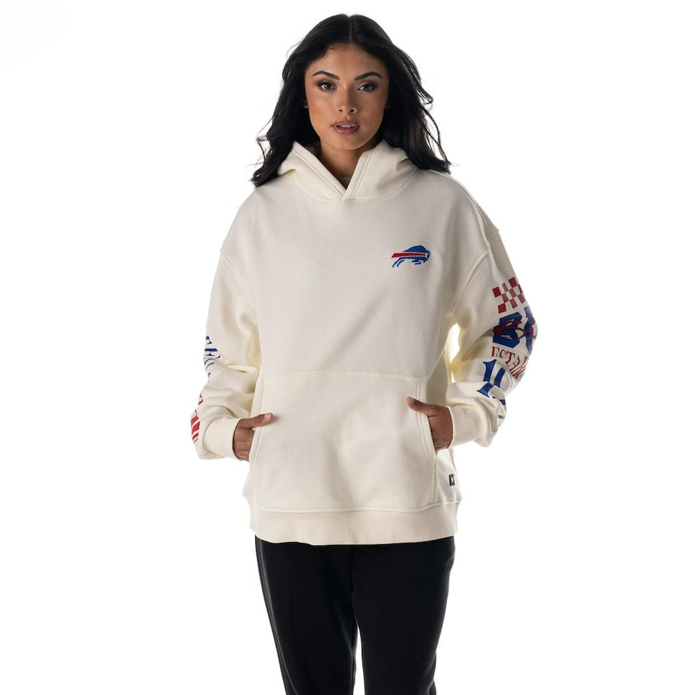 Buffalo Bills The Wild Collective Unisex Stacked Graphic Sleeve Fleece Hoodie - Cream outlet