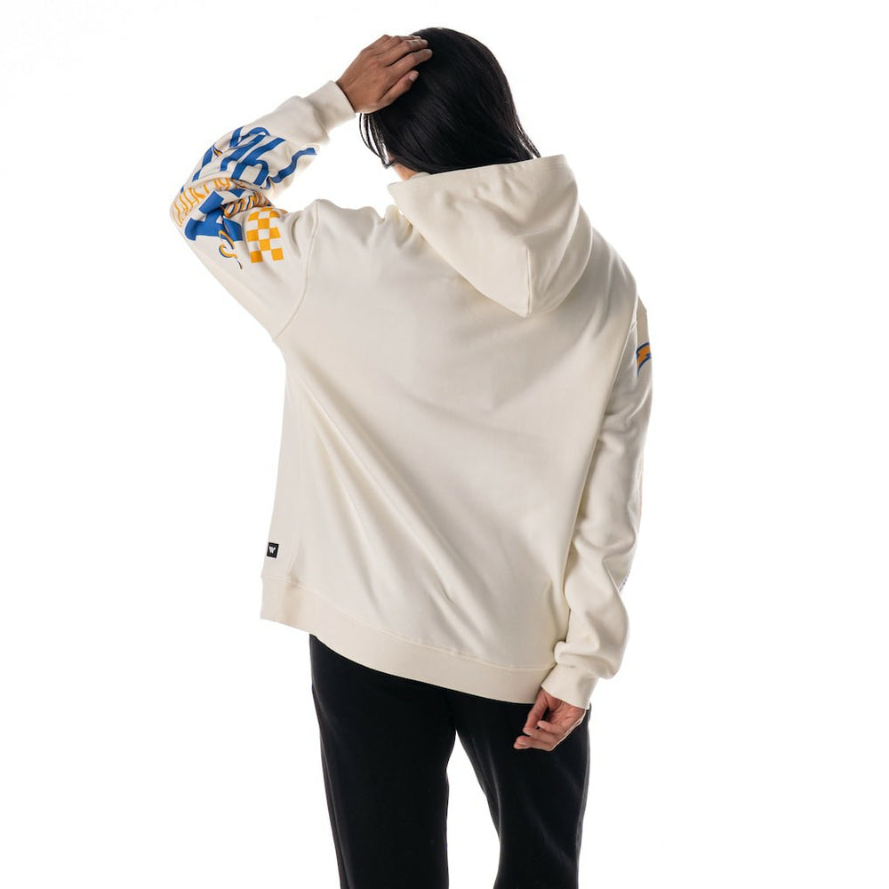 Los Angeles Chargers The Wild Collective Unisex Stacked Graphic Sleeve Fleece Hoodie - Cream outlet