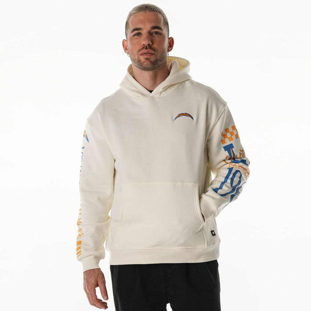Los Angeles Chargers The Wild Collective Unisex Stacked Graphic Sleeve Fleece Hoodie - Cream outlet
